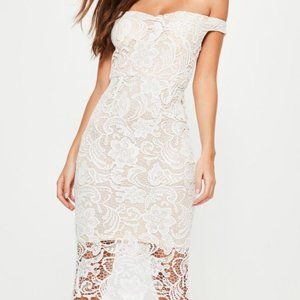 Missguided Bodycon Bardot White Lace Dress